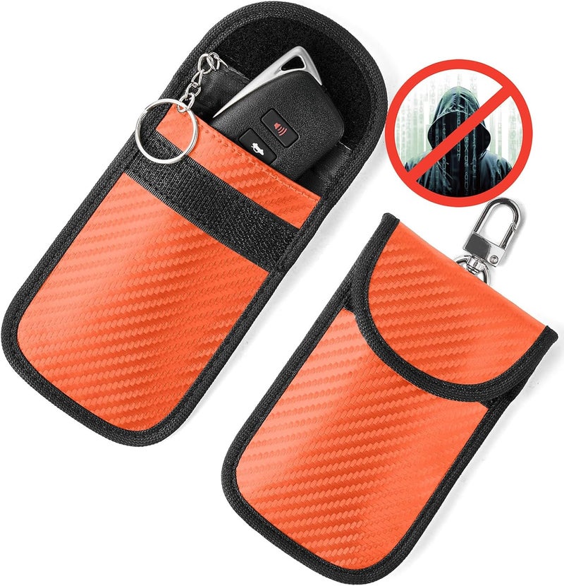 Vammcht Upgraded Faraday Bag for Key Fob (2 Pack), Premium Faraday Key Fob Protector– Car RFID Signal Blocking, Car Security Protection, Anti-Theft Pouch, Anti-Hacking Case Blocker Orange - Image 1
